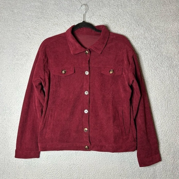 Corduroy Jacket Womens S Red Rust Collared Long Sleeve Button Up Corduroy NEW - Picture 1 of 10